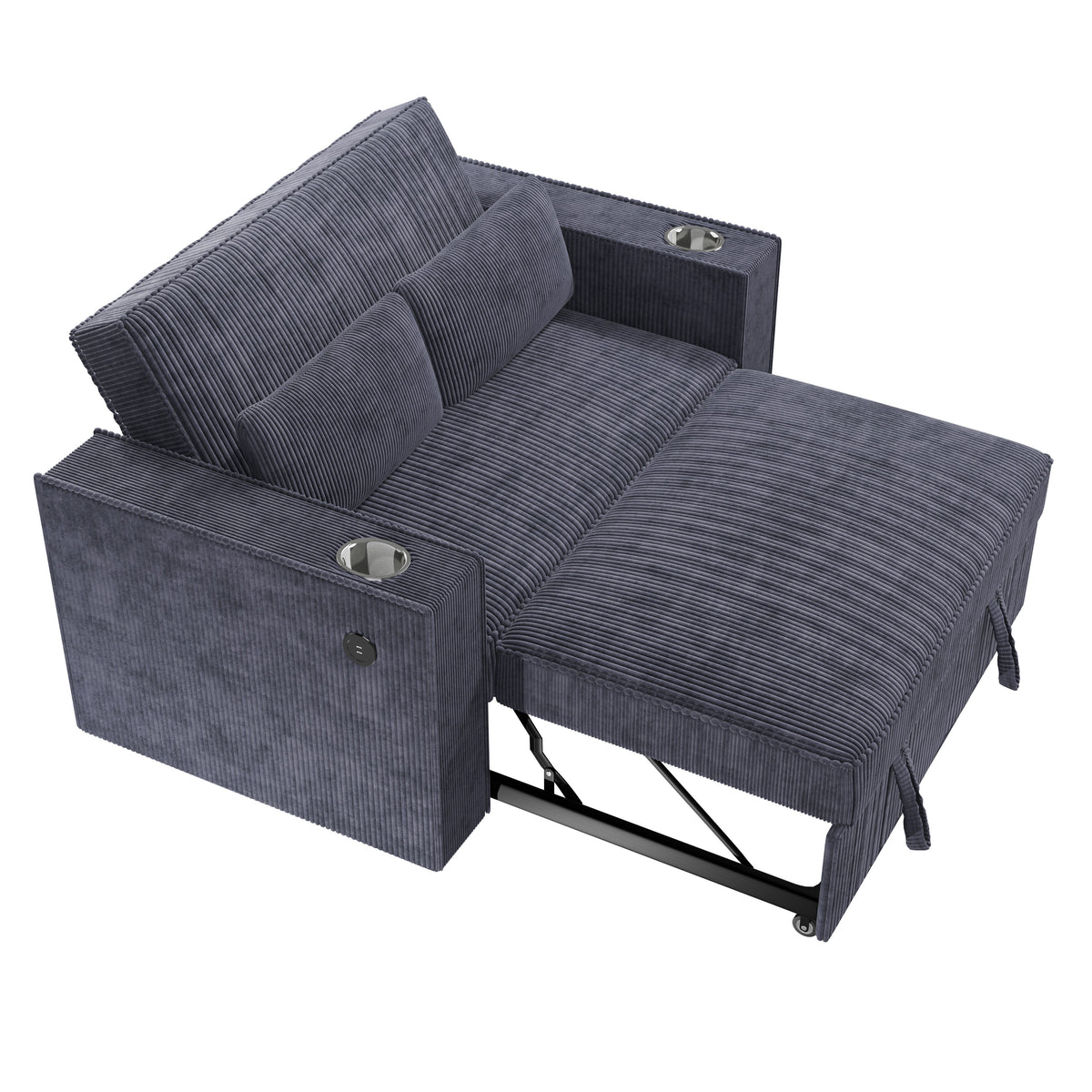 Convertible Sofa W/ 2 Accent Pillows - Dark Gray Corduroy