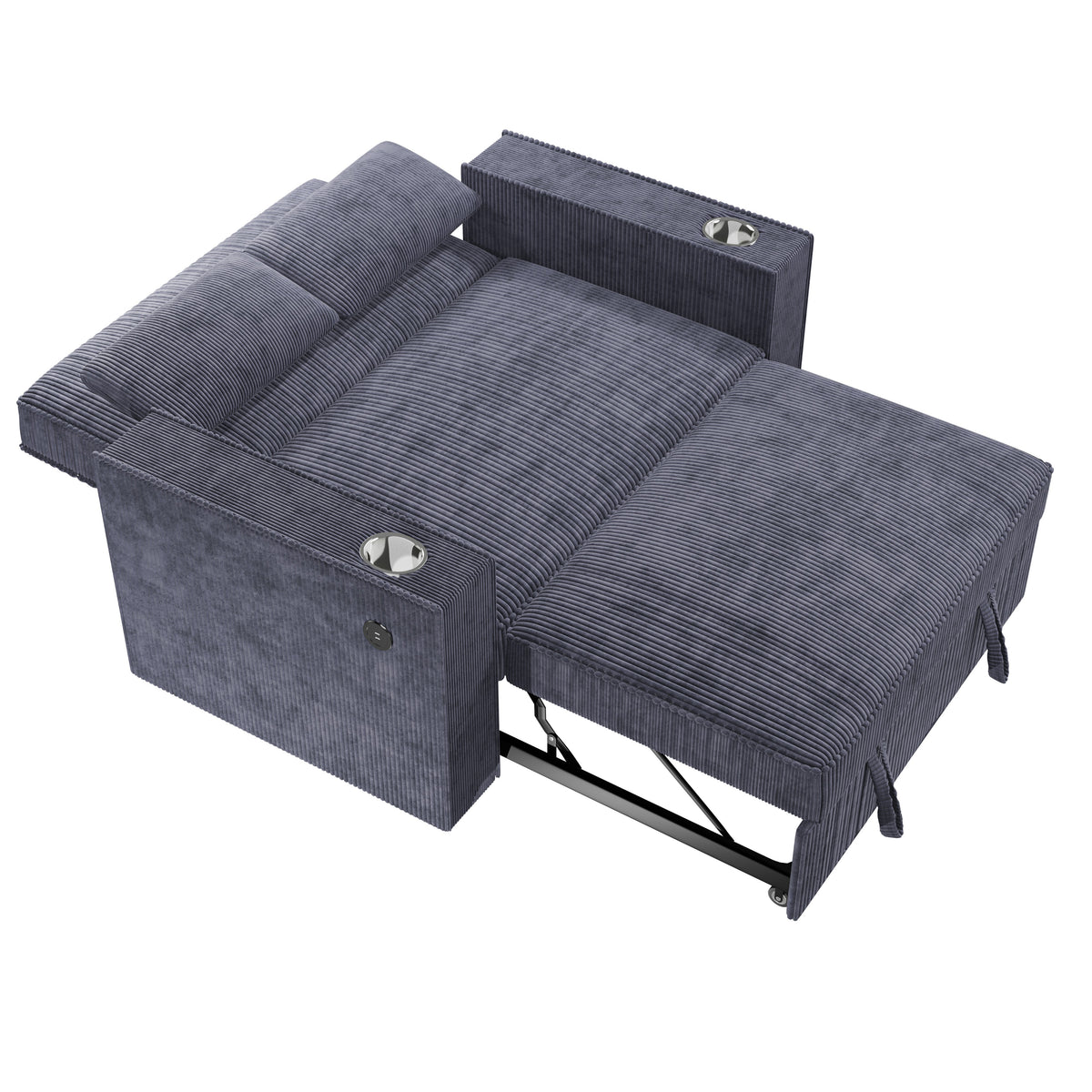 Convertible Sofa W/ 2 Accent Pillows - Dark Gray Corduroy