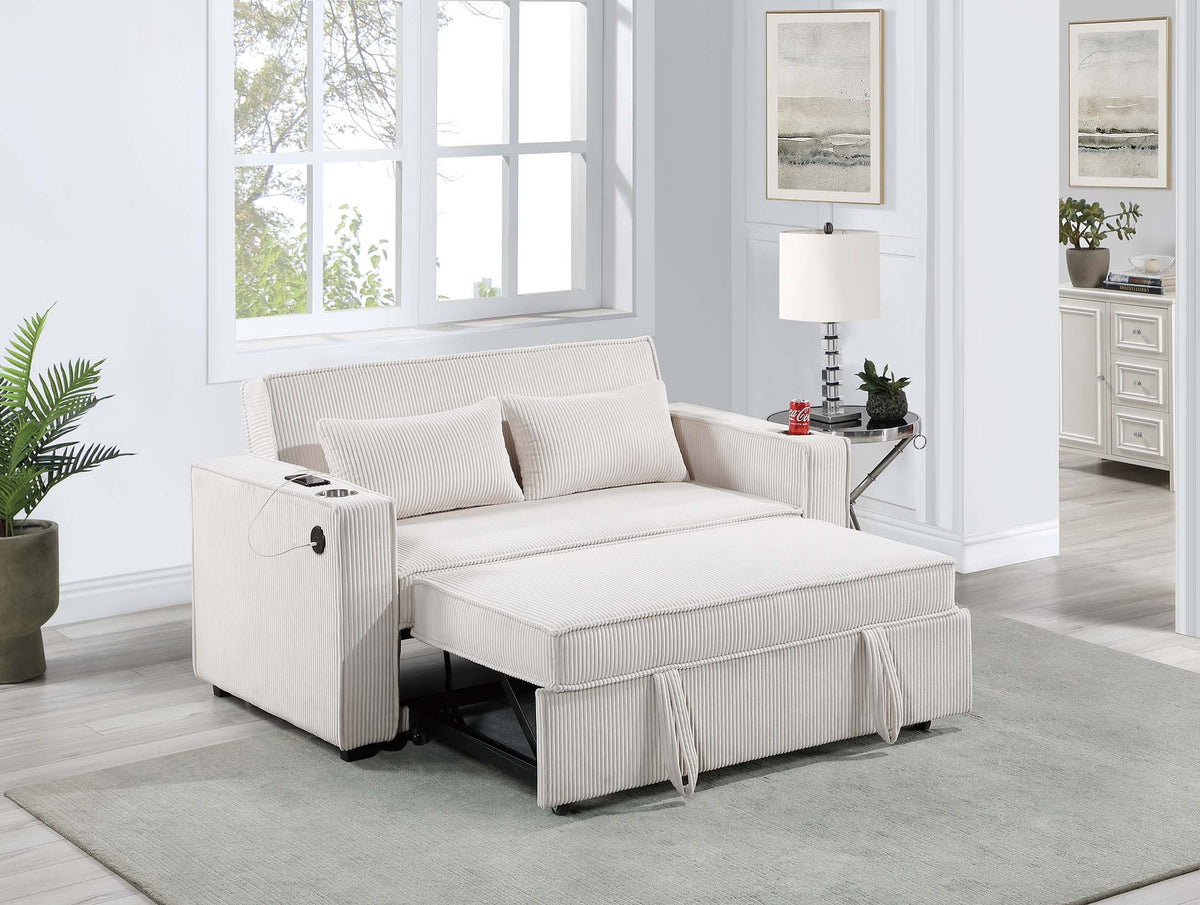 Convertible Sofa W/ 2 Accent Pillows - Beige Corduroy