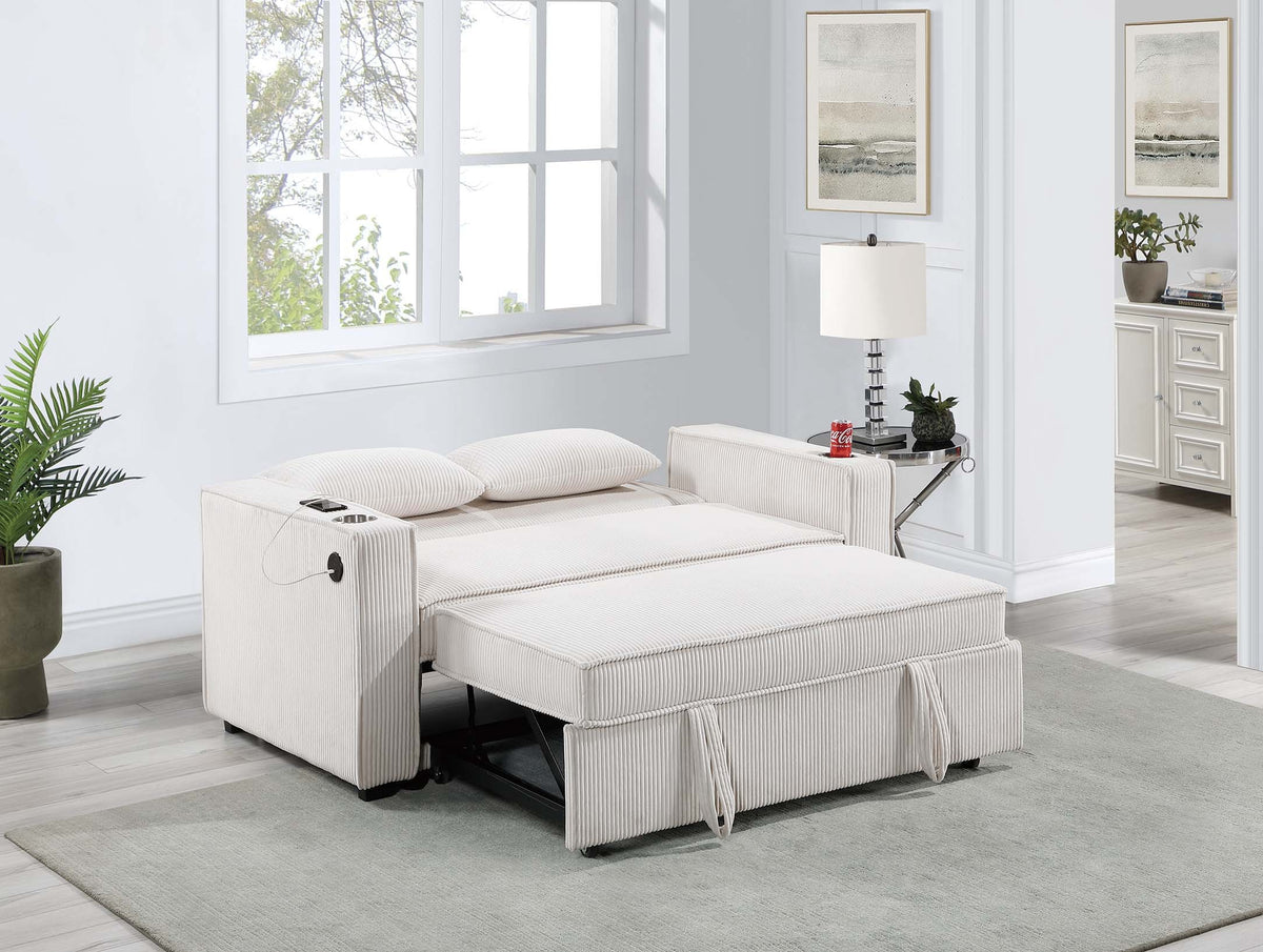 Convertible Sofa W/ 2 Accent Pillows - Beige Corduroy