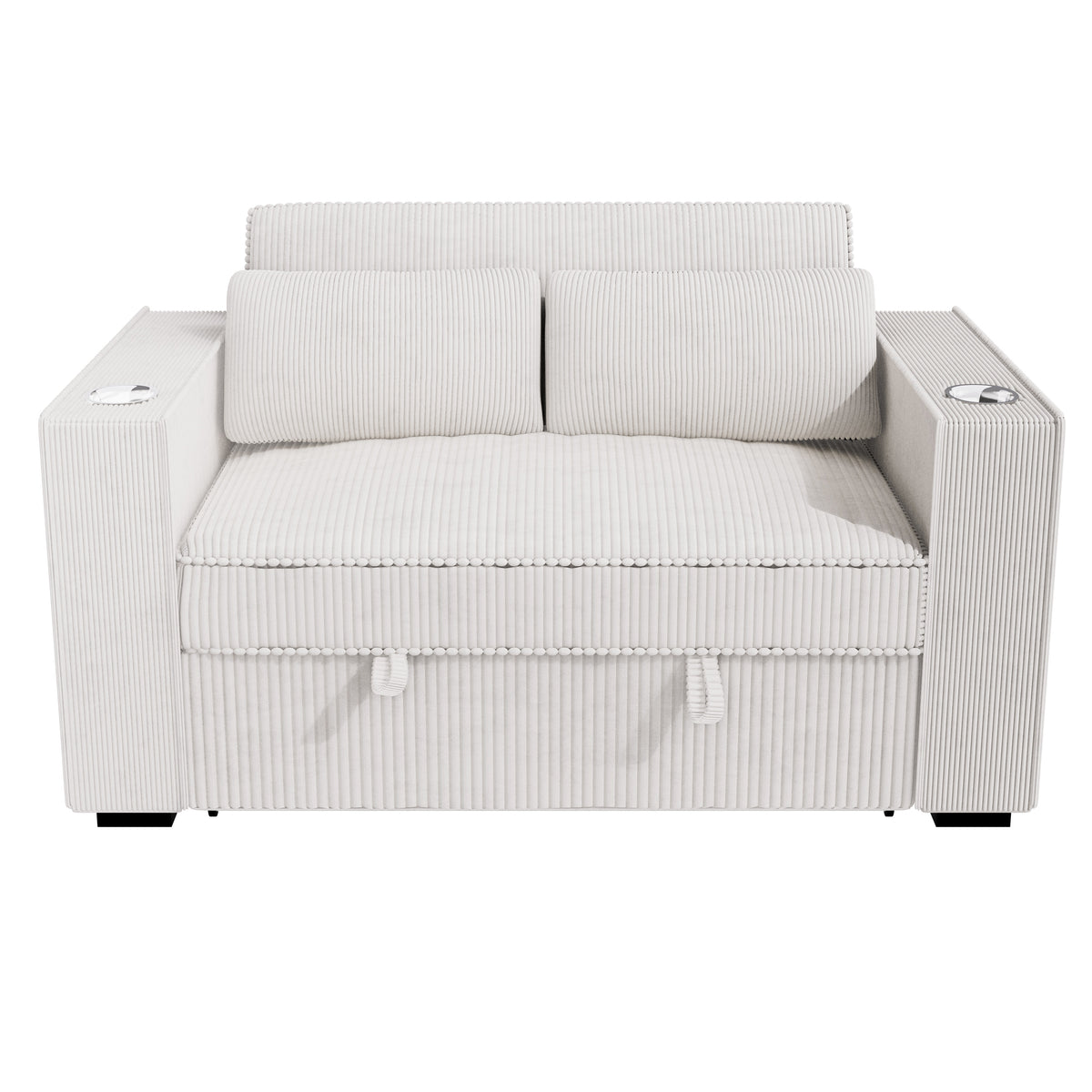 Convertible Sofa W/ 2 Accent Pillows - Beige Corduroy