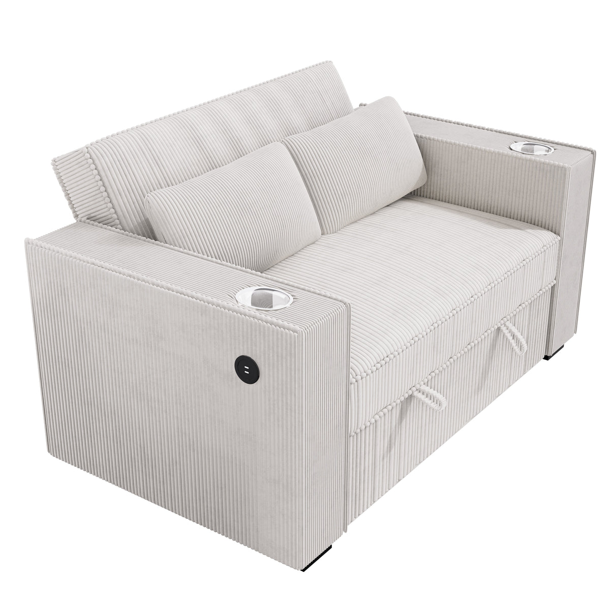 Convertible Sofa W/ 2 Accent Pillows - Beige Corduroy
