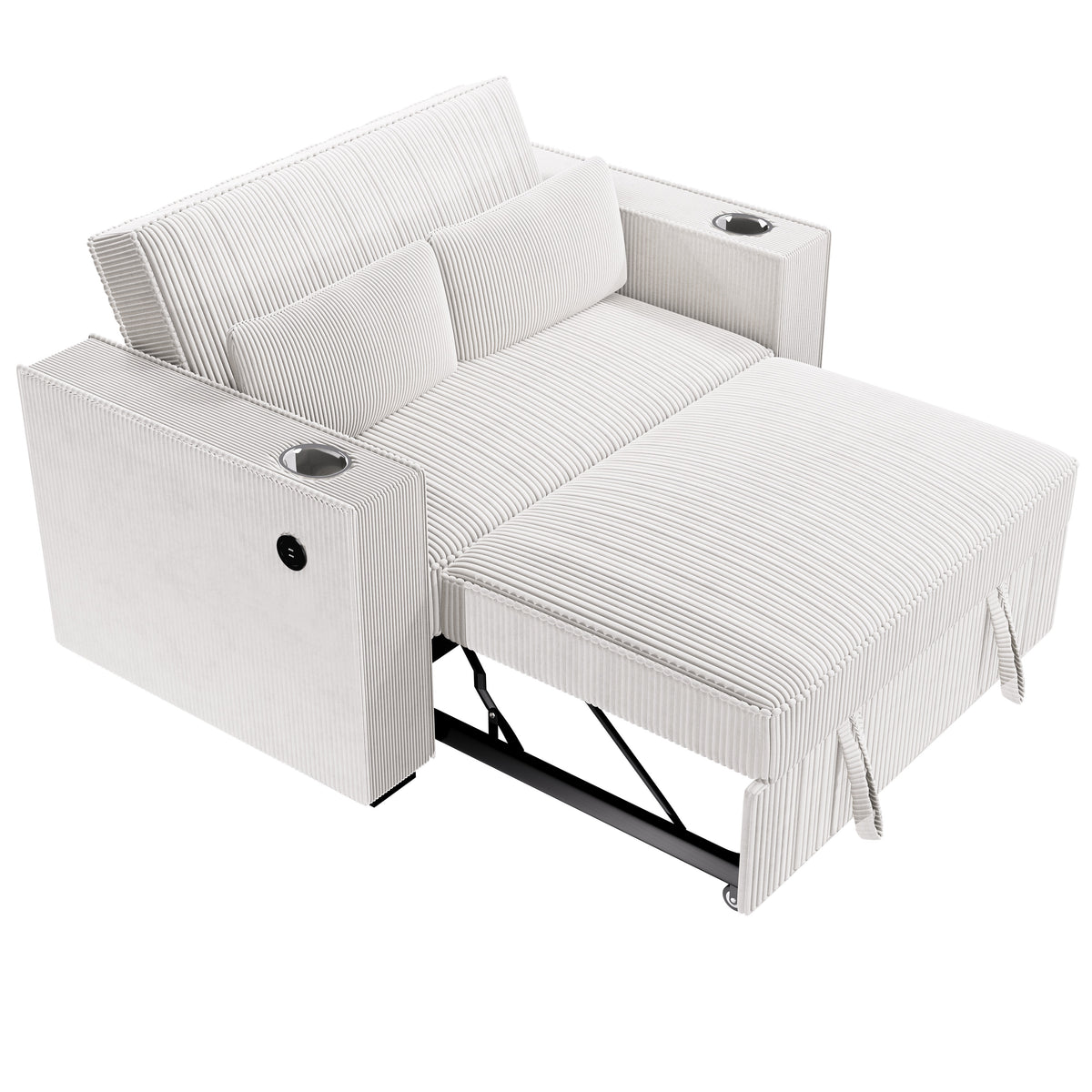 Convertible Sofa W/ 2 Accent Pillows - Beige Corduroy