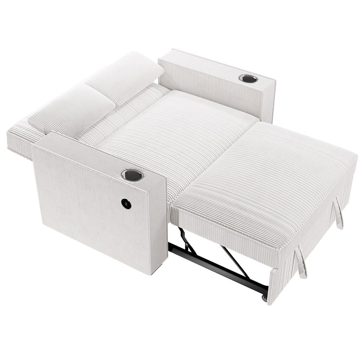 Convertible Sofa W/ 2 Accent Pillows - Beige Corduroy