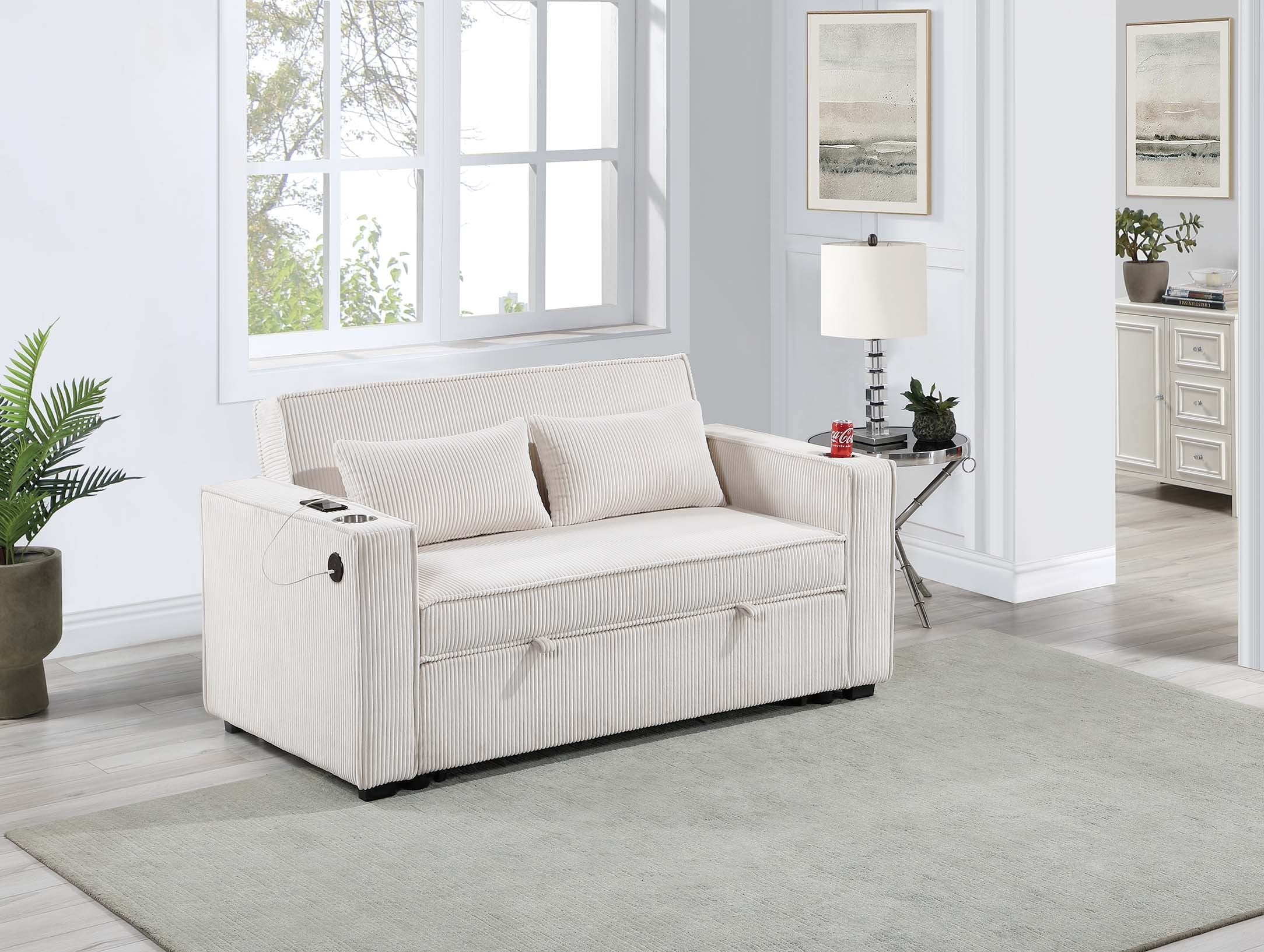 Convertible Sofa - Beige Corduroy