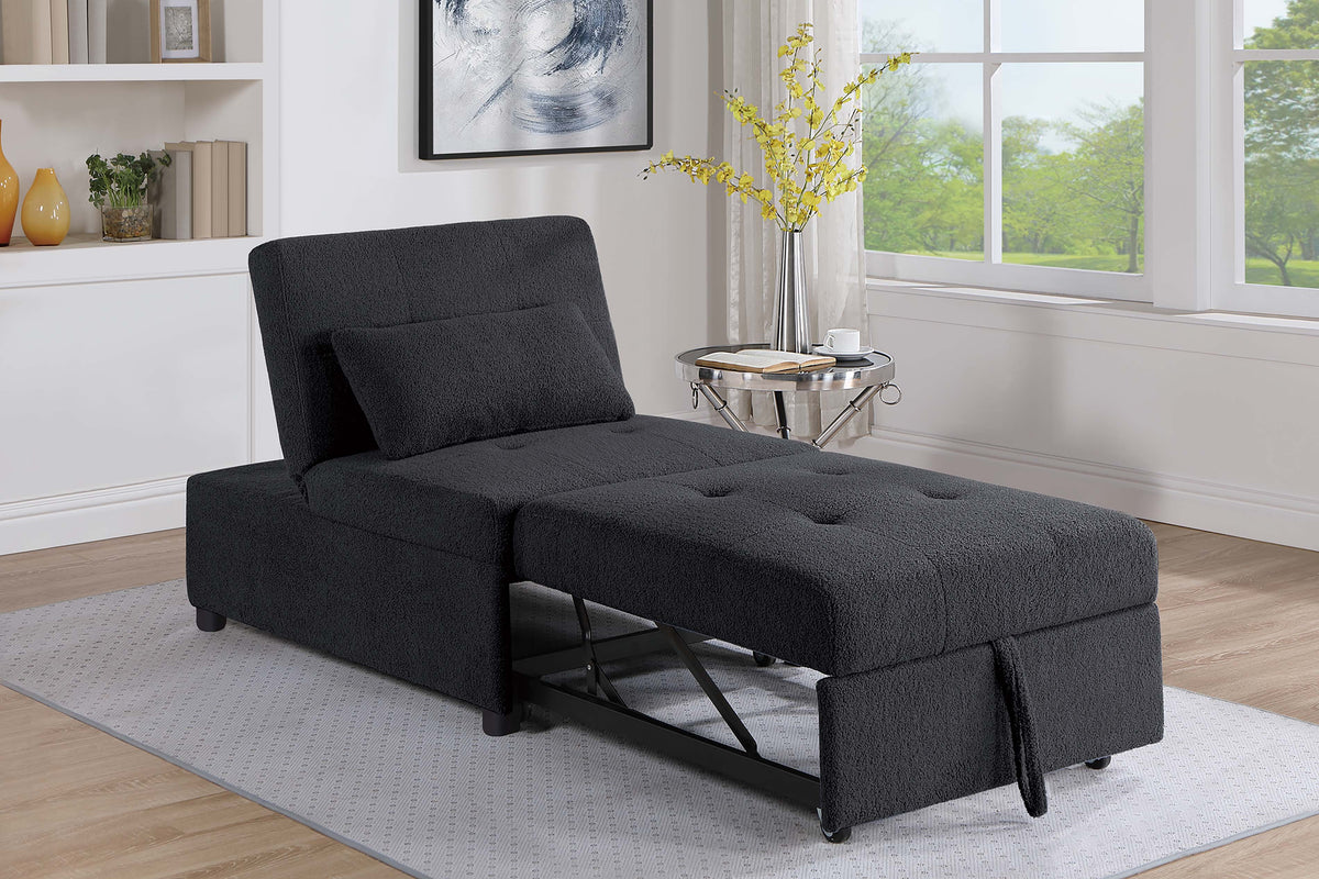 Convertible Sofa W/ Pull-Out Bed - Black Sherpa