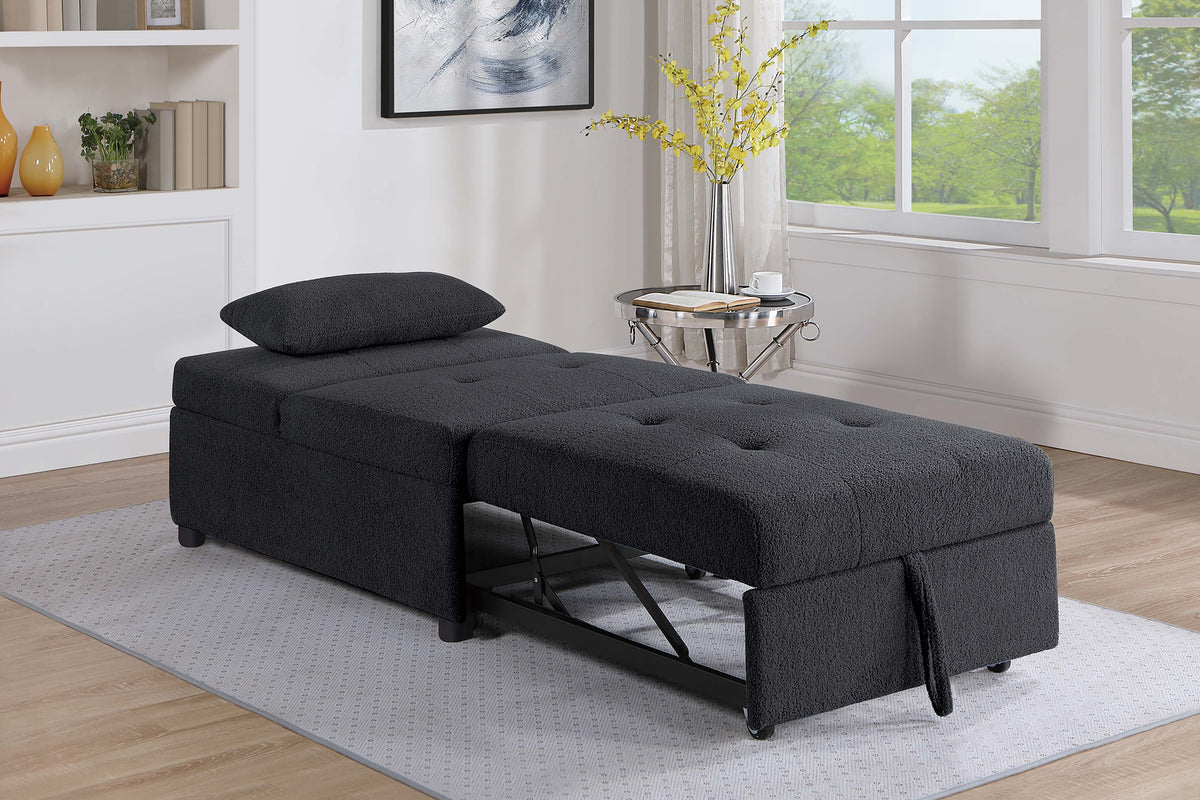 Convertible Sofa W/ Pull-Out Bed - Black Sherpa
