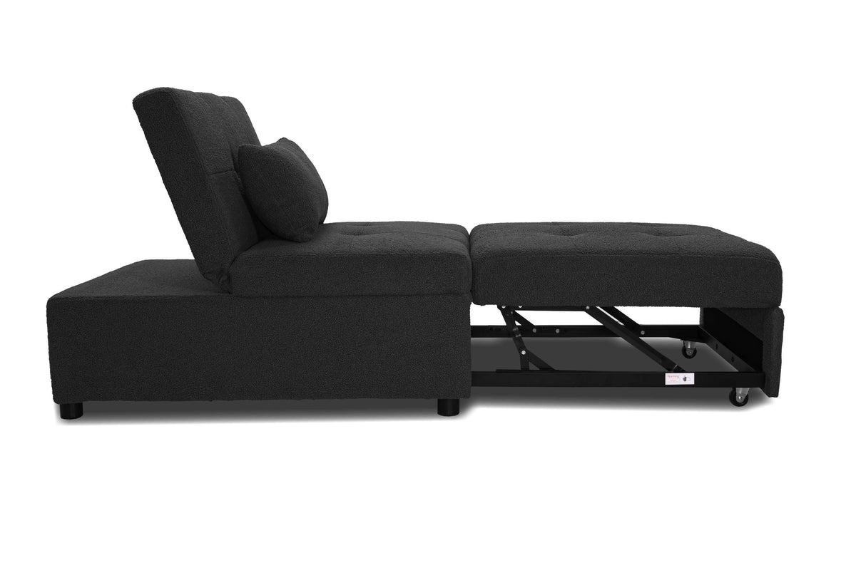 Convertible Sofa W/ Pull-Out Bed - Black Sherpa