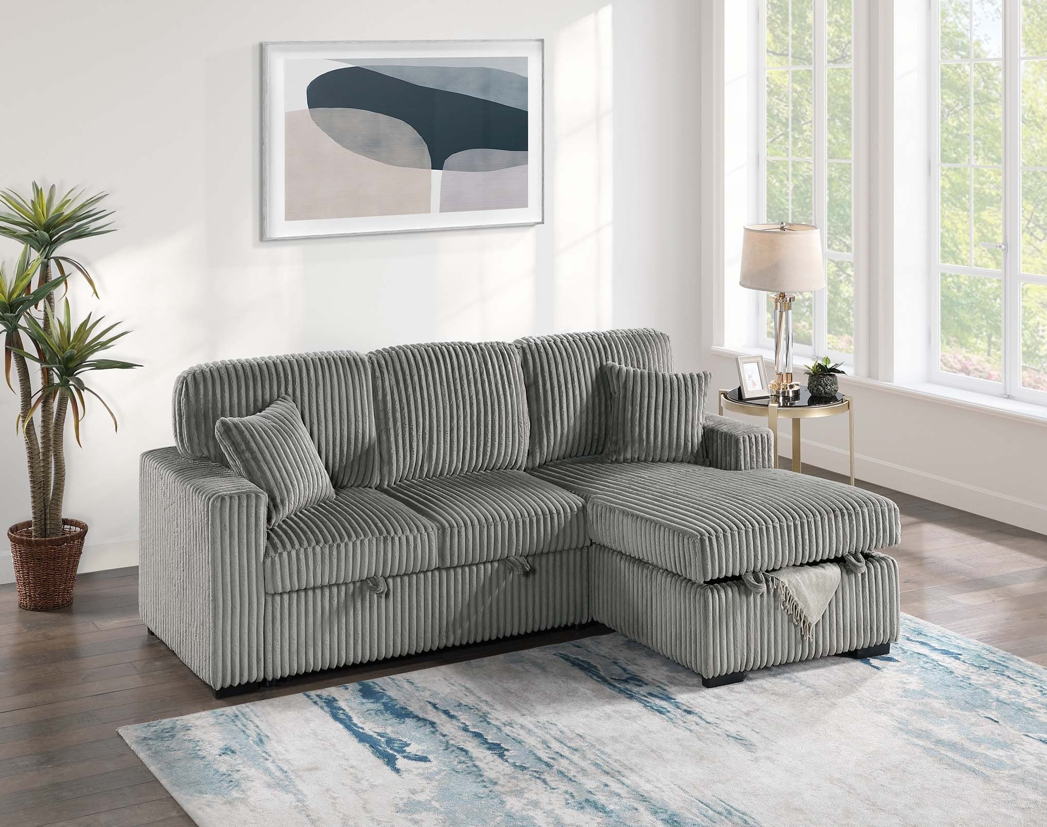 2-Piece Convertible Sectional - Smoke Wide-Welt Corduroy