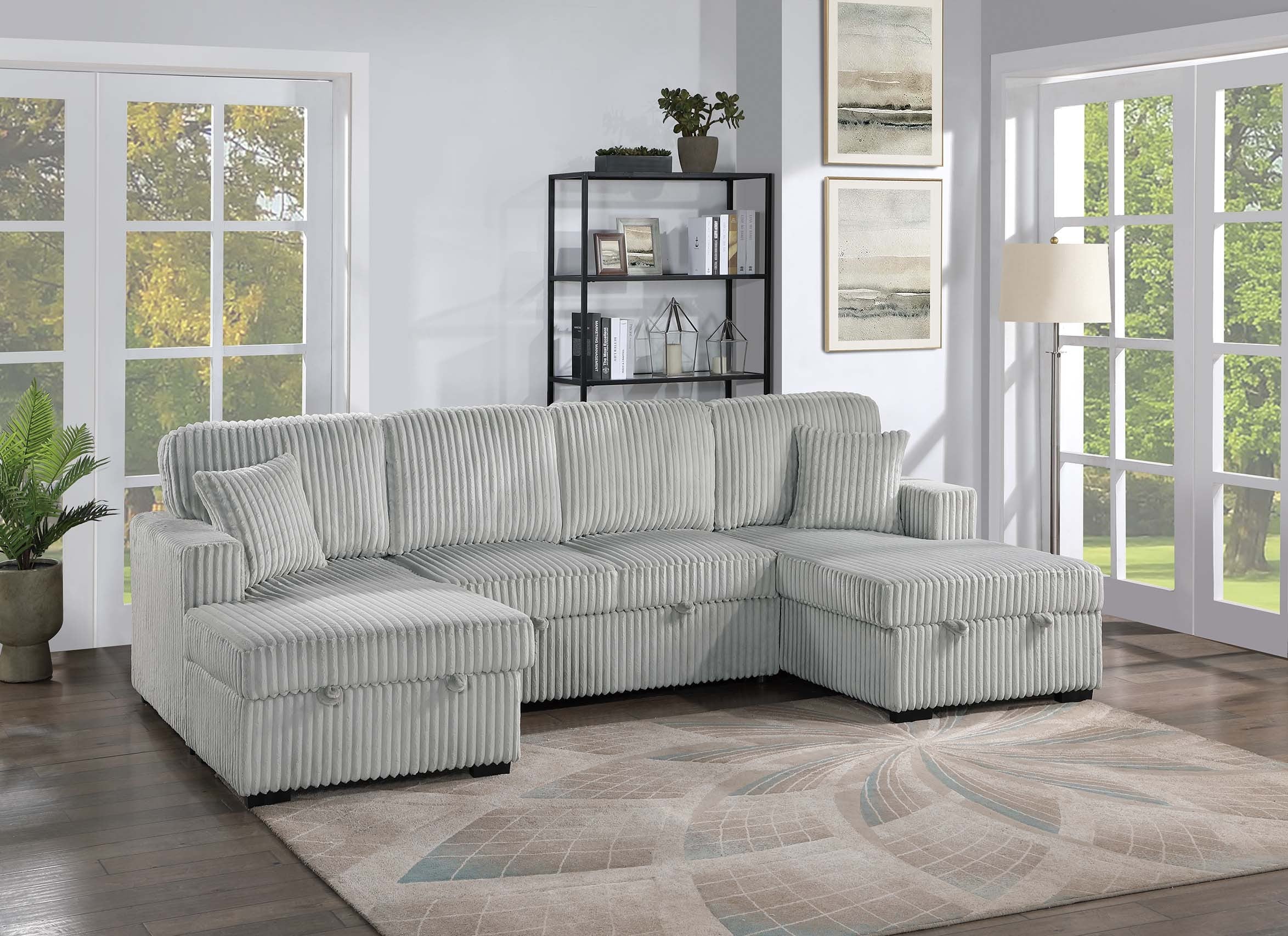 3-Piece Convertible Sectional - Ash Wide-Welt Corduroy