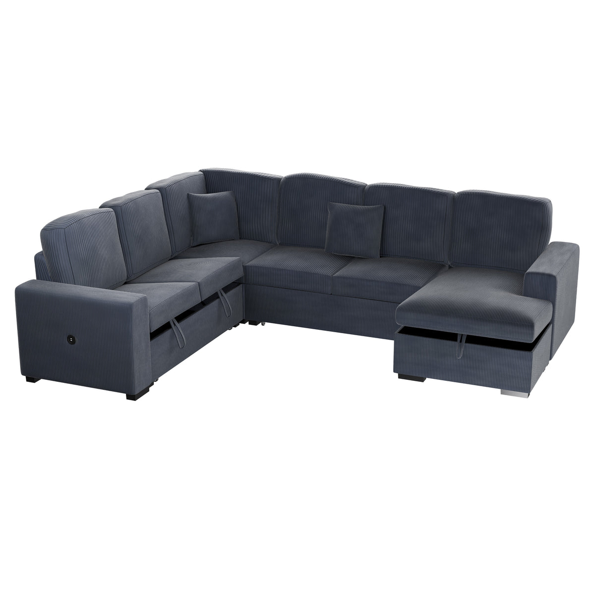 4-Pc Convertible Sectional W/ 2 Accent Pillows - Dark Gray Corduroy