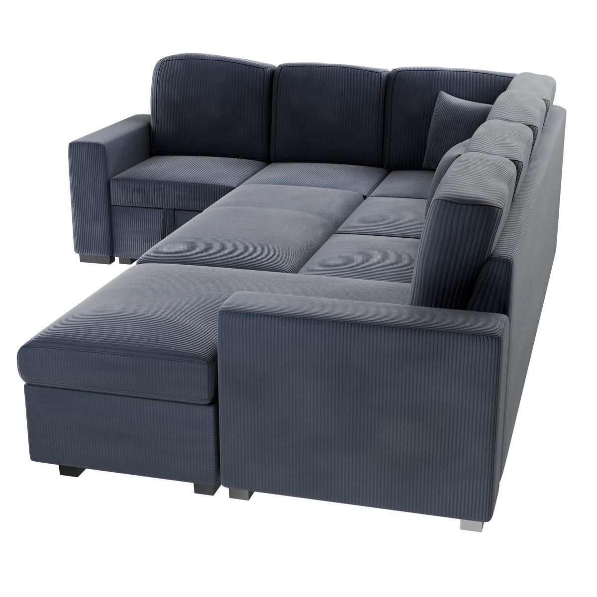 4-Pc Convertible Sectional W/ 2 Accent Pillows - Dark Gray Corduroy