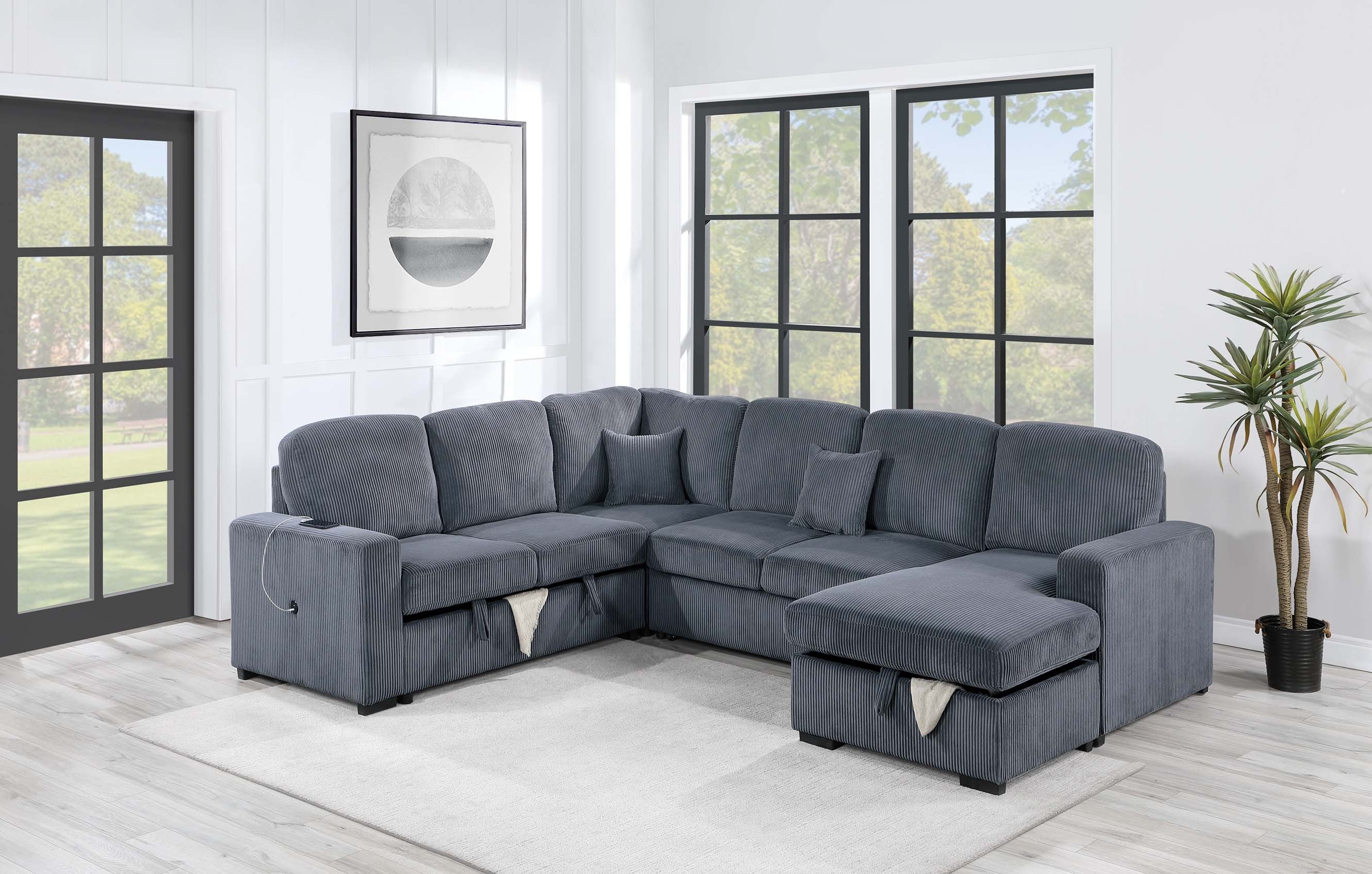 4-Piece Convertible Sectional - Dark Gray Corduroy