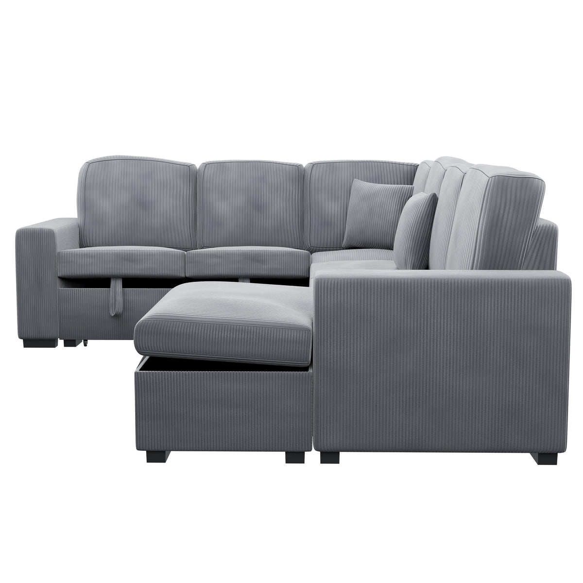 4-Pc Convertible Sectional W/ 2 Accent Pillows - Fog Corduroy