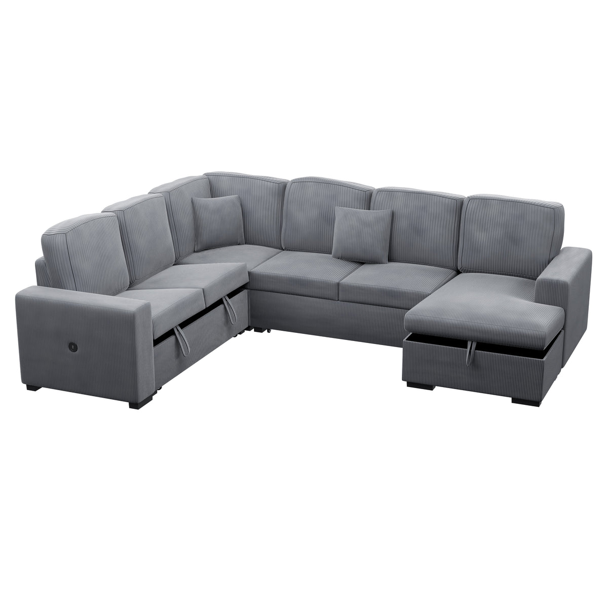 4-Pc Convertible Sectional W/ 2 Accent Pillows - Fog Corduroy