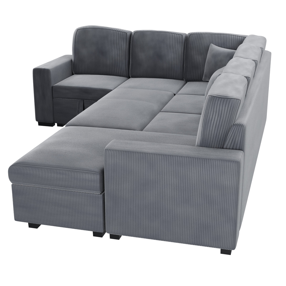 4-Pc Convertible Sectional W/ 2 Accent Pillows - Fog Corduroy