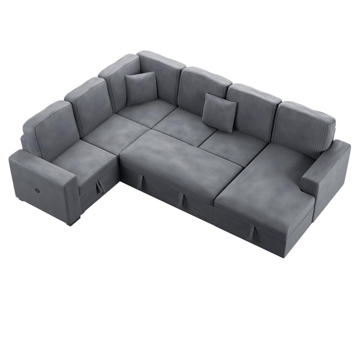 4-Pc Convertible Sectional W/ 2 Accent Pillows - Fog Corduroy