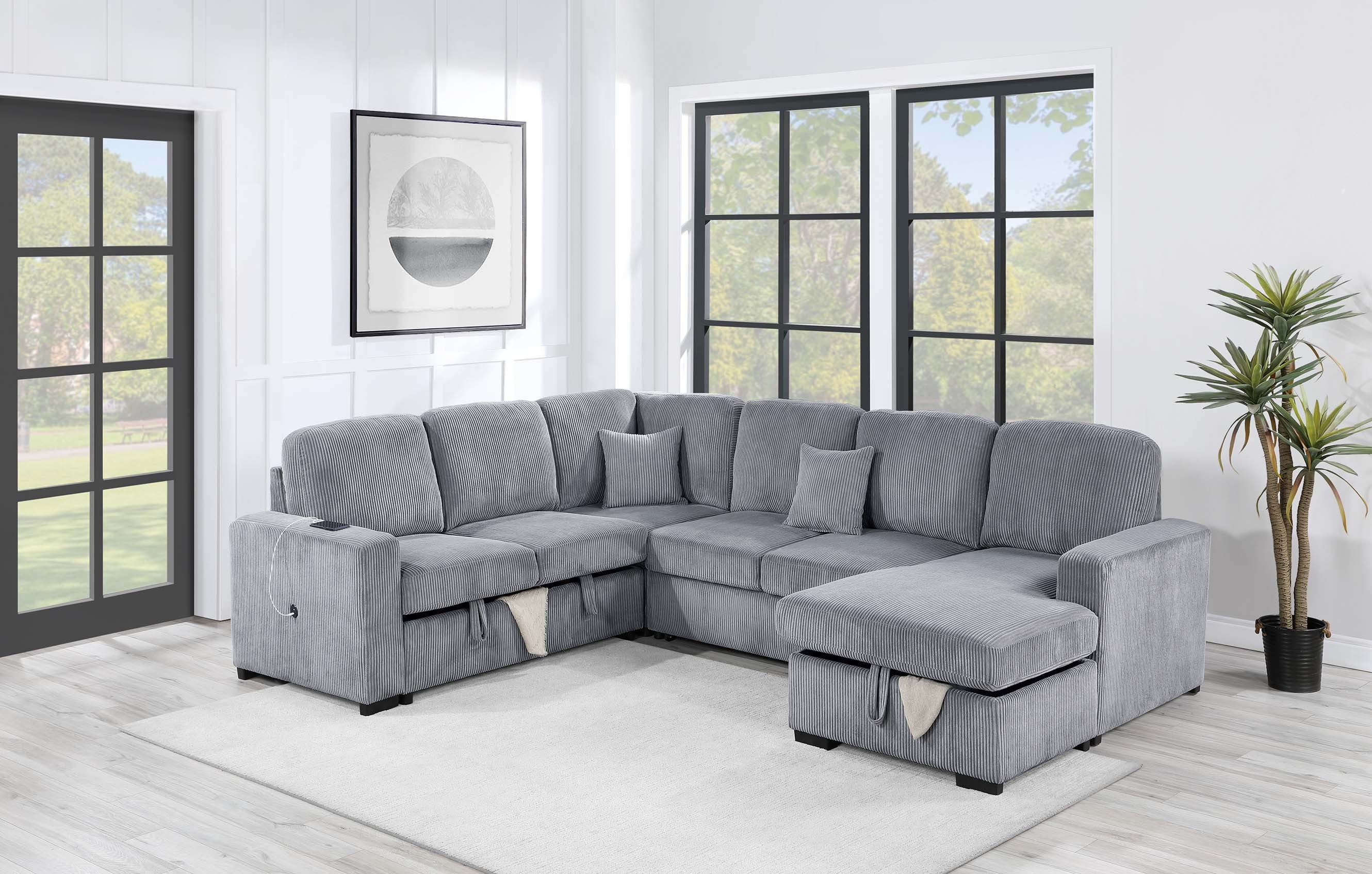 4-Piece Convertible Sectional - Fog Corduroy
