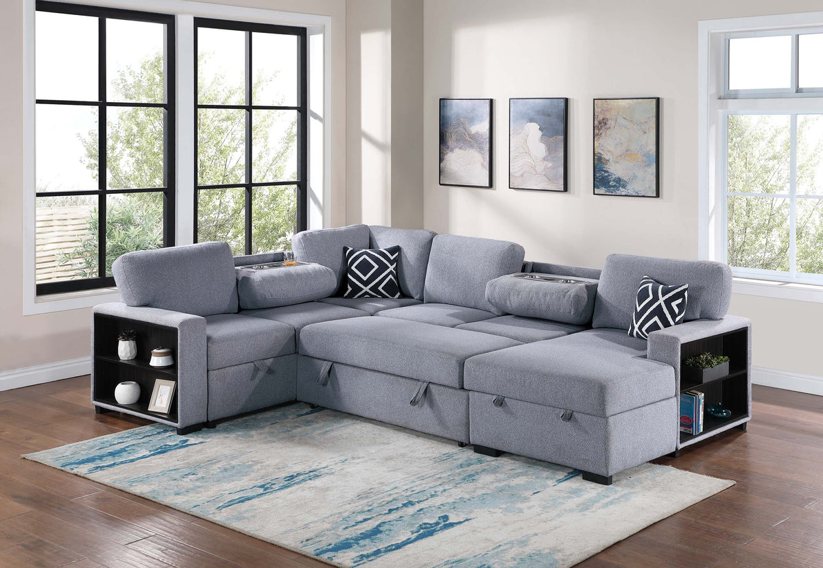 4-Pc Convertible Sectional W/ 2 Accent Pillows - Gray Boucle