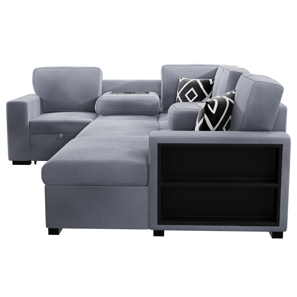4-Pc Convertible Sectional W/ 2 Accent Pillows - Gray Boucle