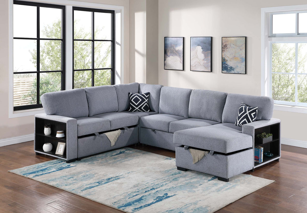 4-Pc Convertible Sectional W/ 2 Accent Pillows - Gray Boucle
