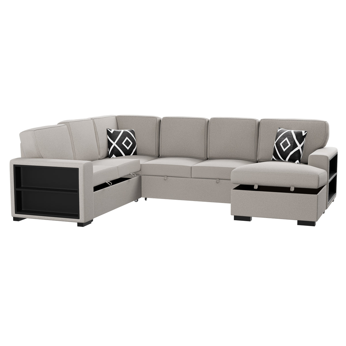 4-Pc Convertible Sectional W/ 2 Accent Pillows - Beige Boucle