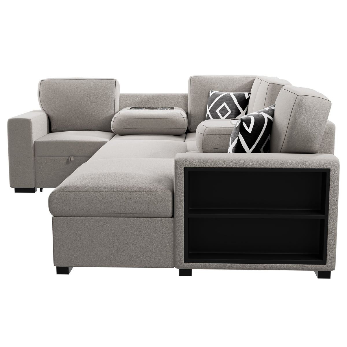 4-Pc Convertible Sectional W/ 2 Accent Pillows - Beige Boucle