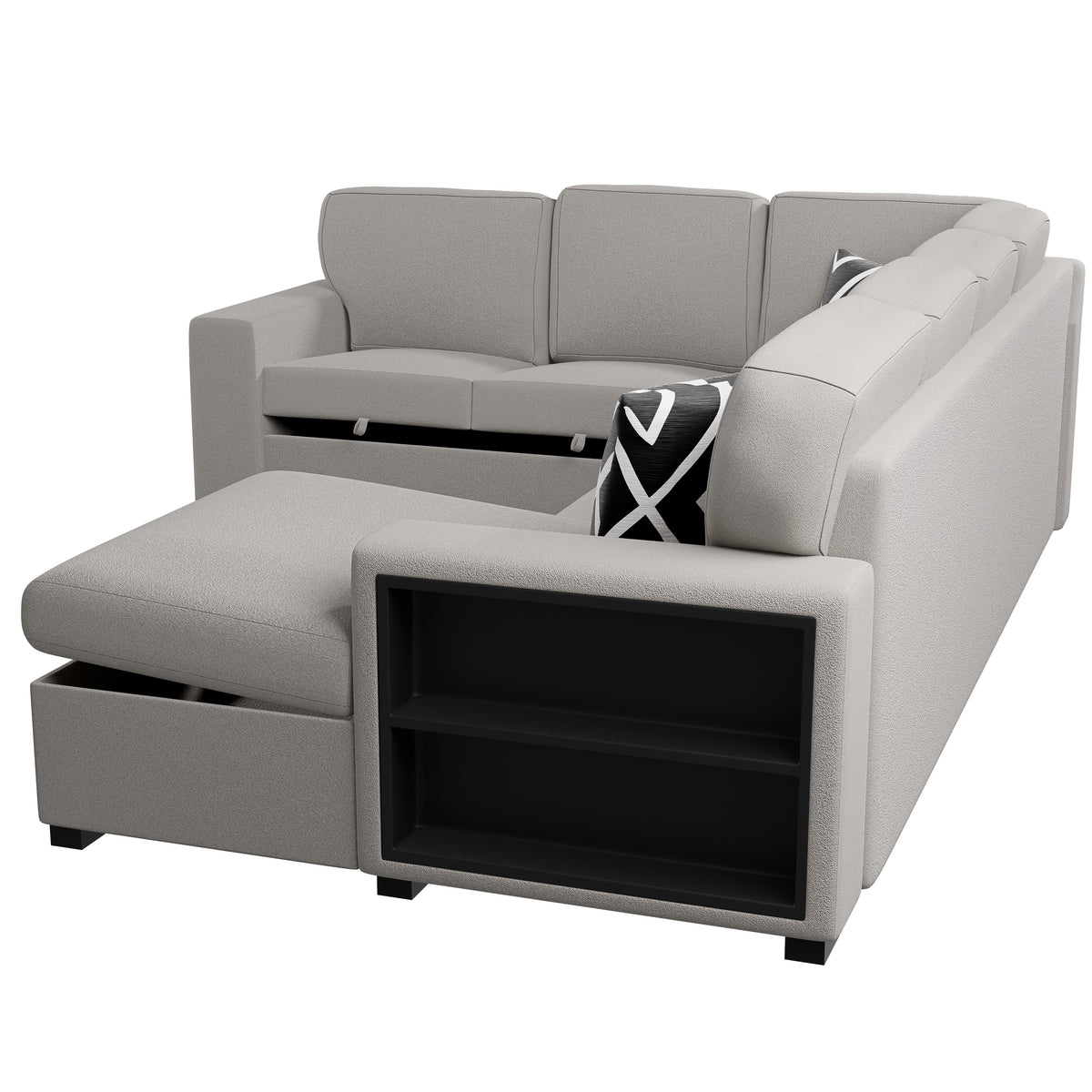 4-Pc Convertible Sectional W/ 2 Accent Pillows - Beige Boucle