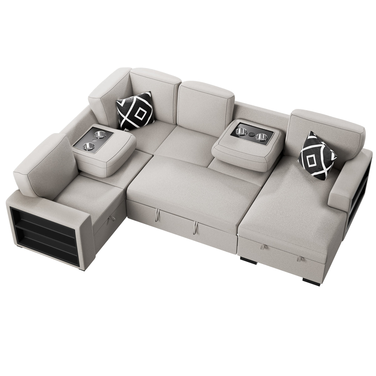 4-Pc Convertible Sectional W/ 2 Accent Pillows - Beige Boucle
