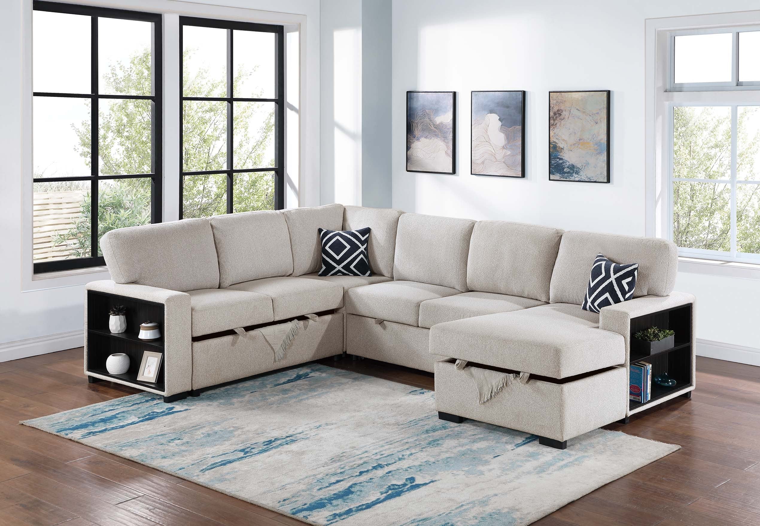 4-Piece Convertible Sectional - Beige Boucle