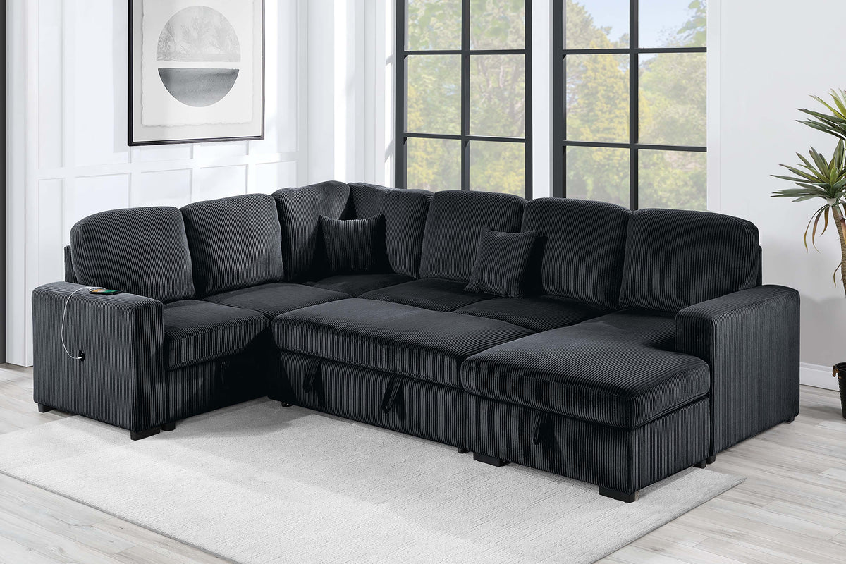 4-Pc Sectional Sofa W/ 2 Accent Pillows - Black