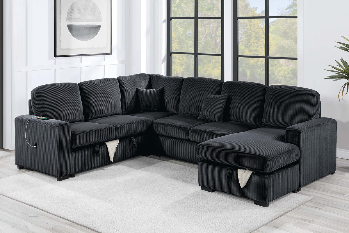 4-Pc Sectional Sofa W/ 2 Accent Pillows - Black