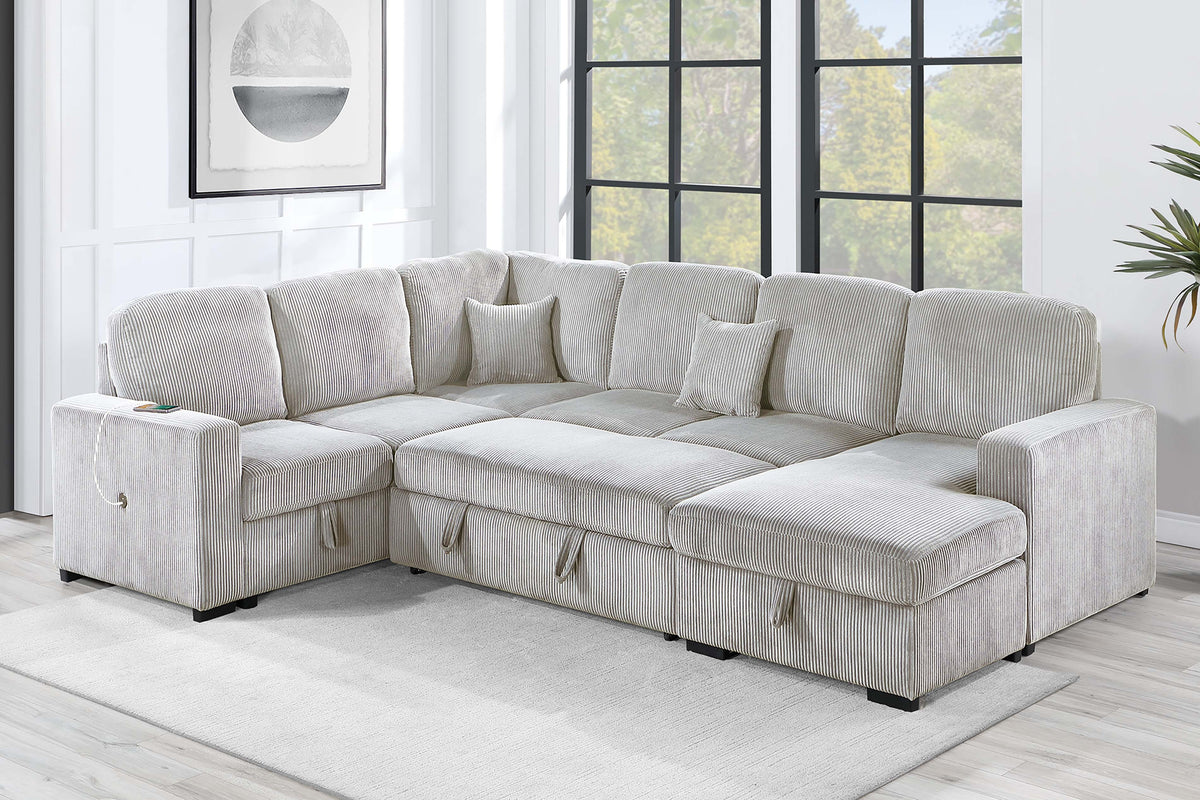 4-Pc Sectional Sofa W/ 2 Accent Pillows - Ivory