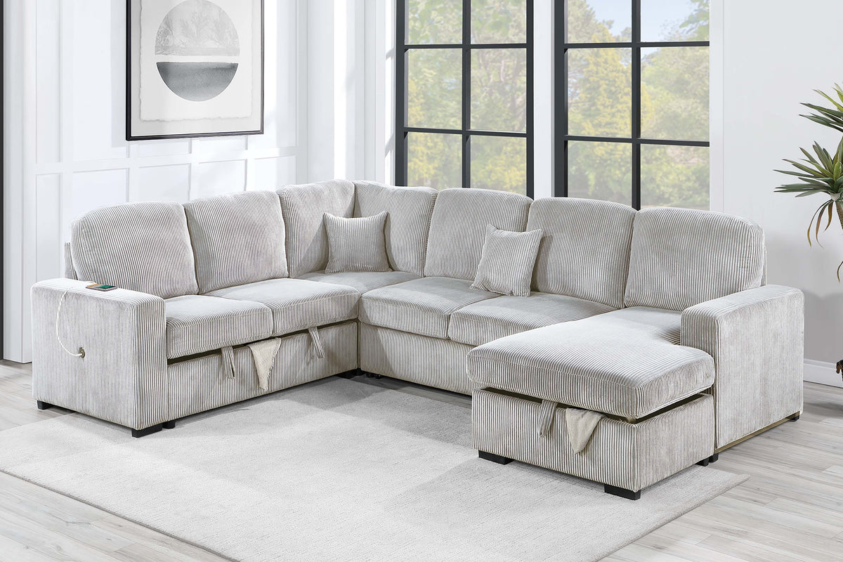 4-Pc Sectional Sofa W/ 2 Accent Pillows - Ivory