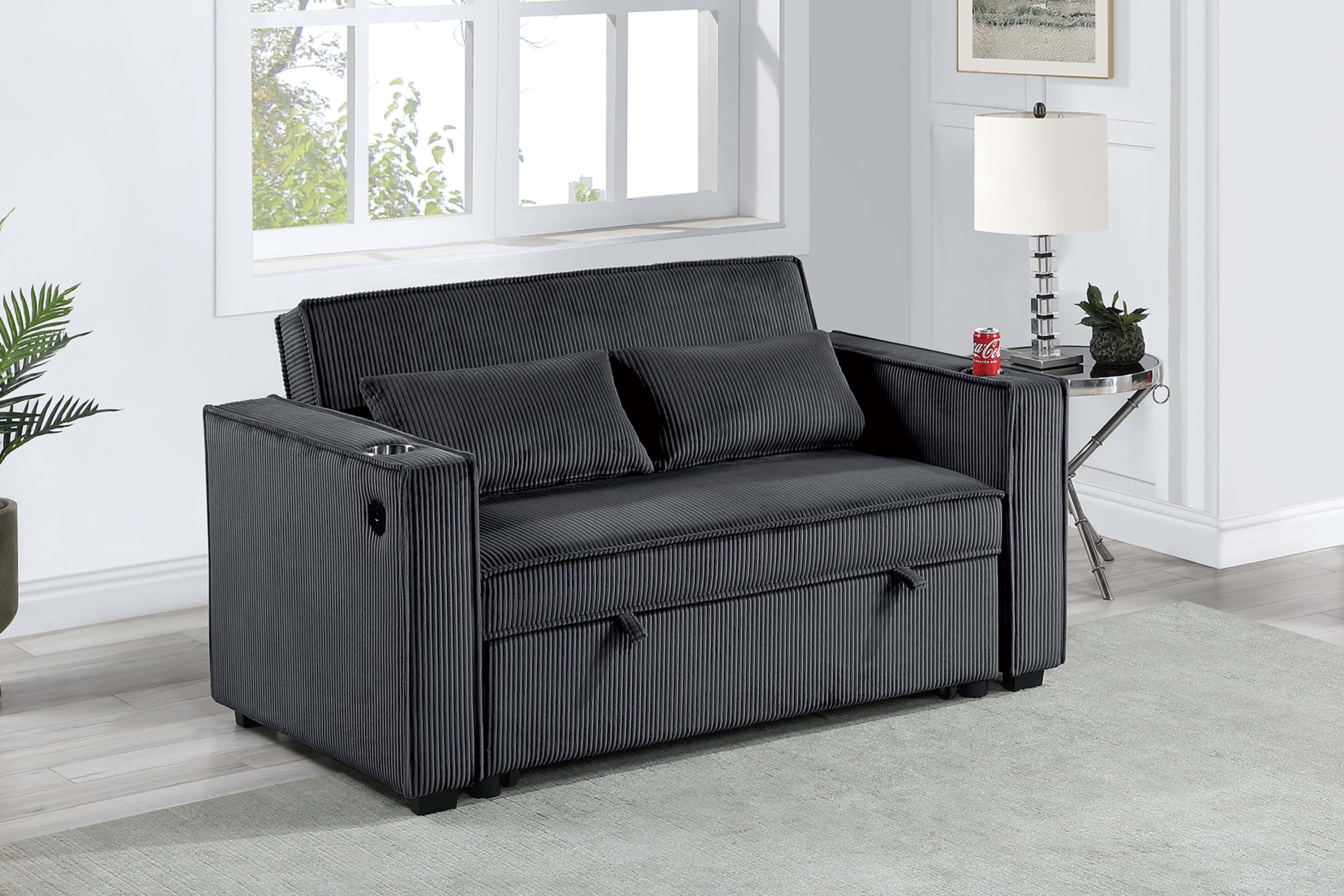 Convertible Sofa - Black Corduroy