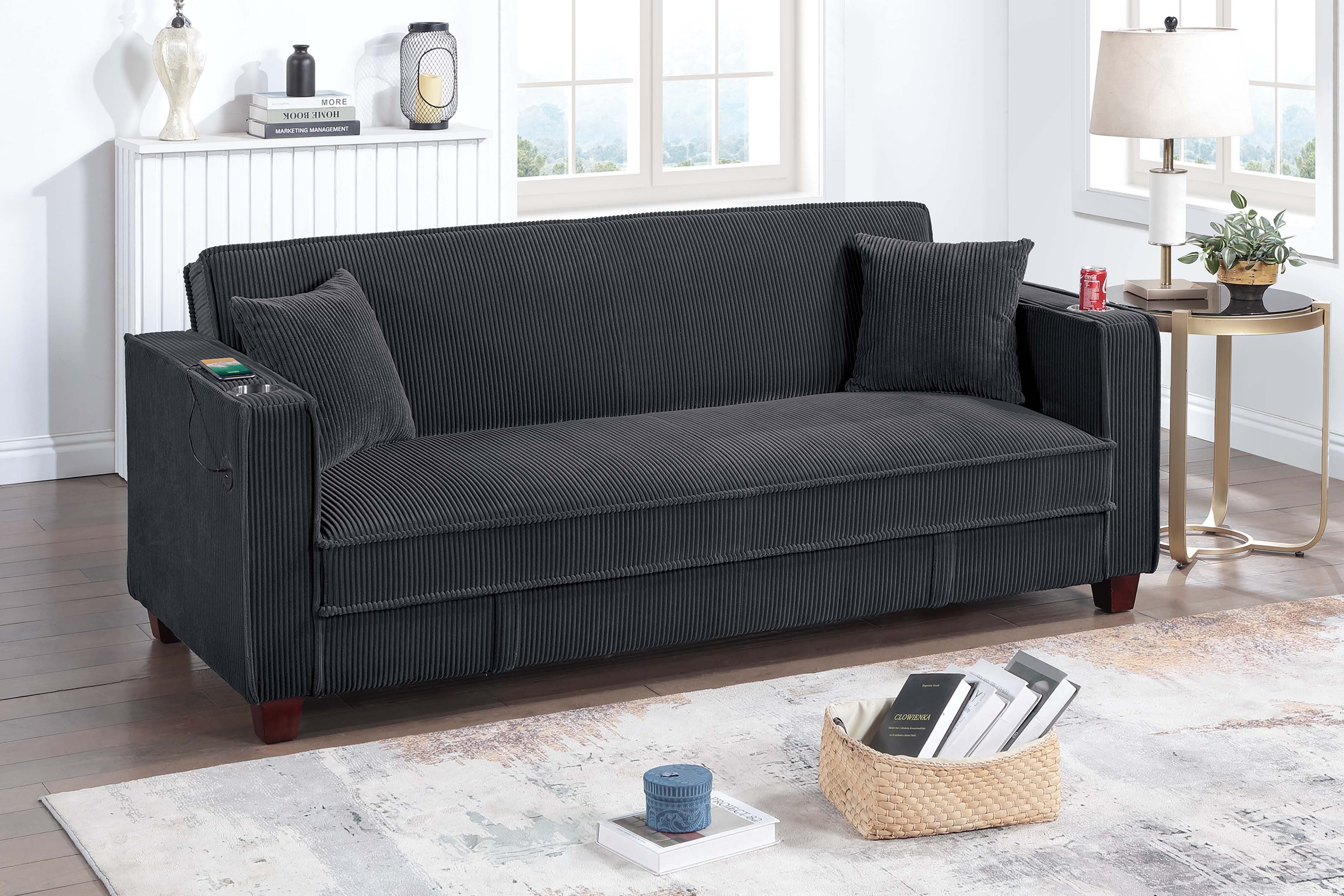 Convertible Sofa - Black Corduroy