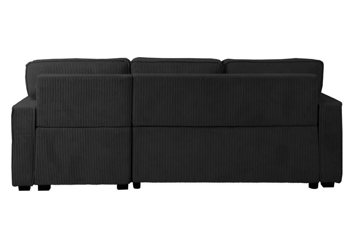 2-Pc Covertible Sectional W/ Usb Ports  & 2 Accent Pillows - Black Corduroy