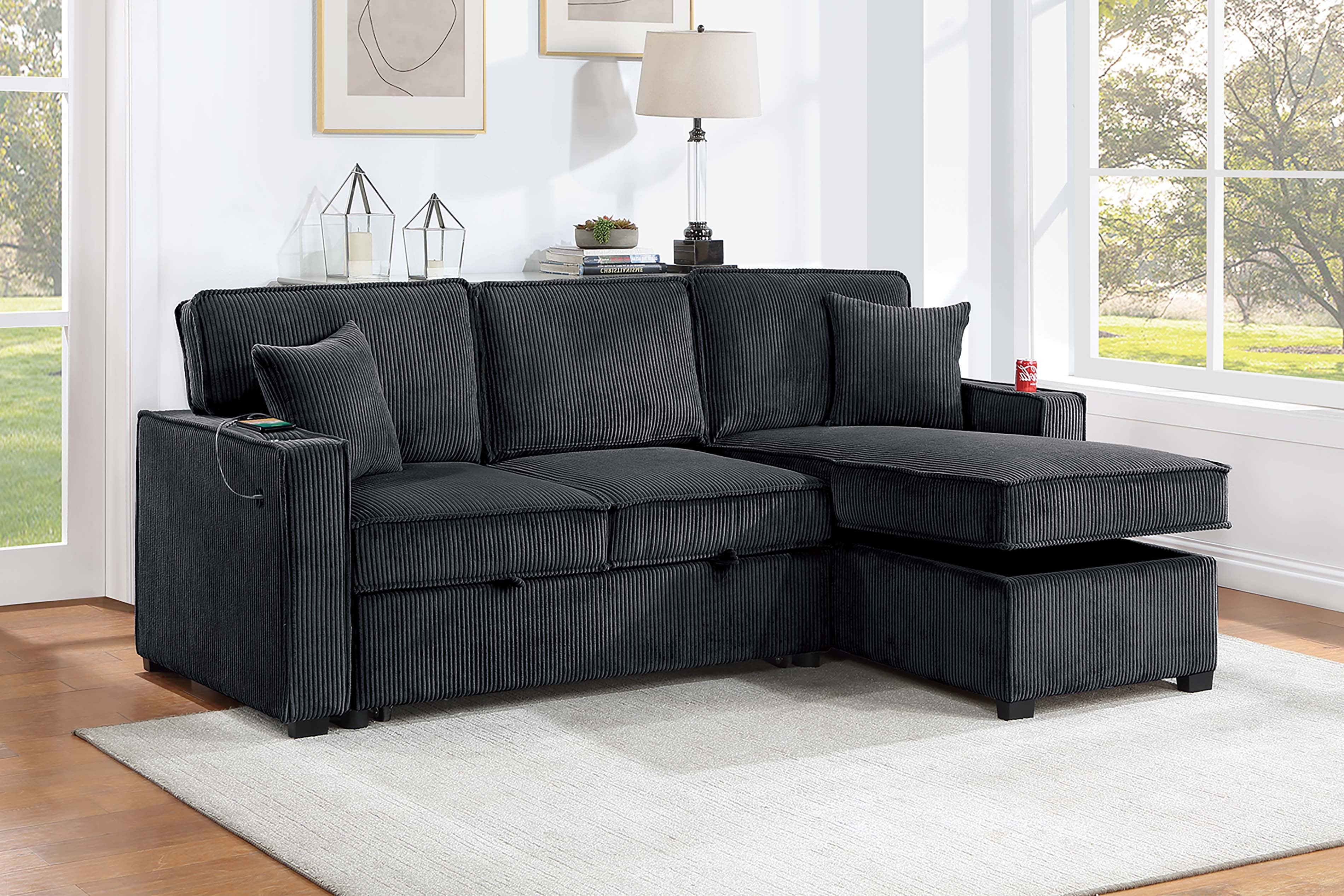 Convertible Sectional - Black Corduroy
