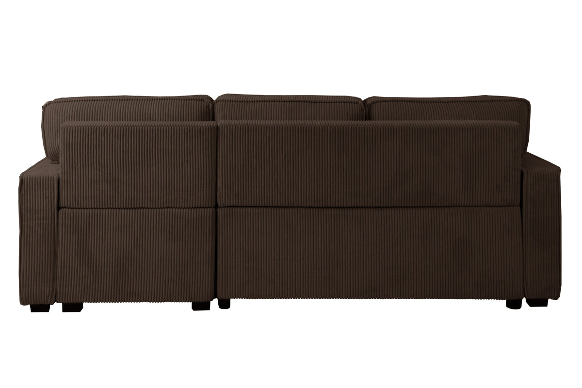 2-Pc Covertible Sectional W/ Usb Ports  & 2 Accent Pillows - Chocolate Corduroy