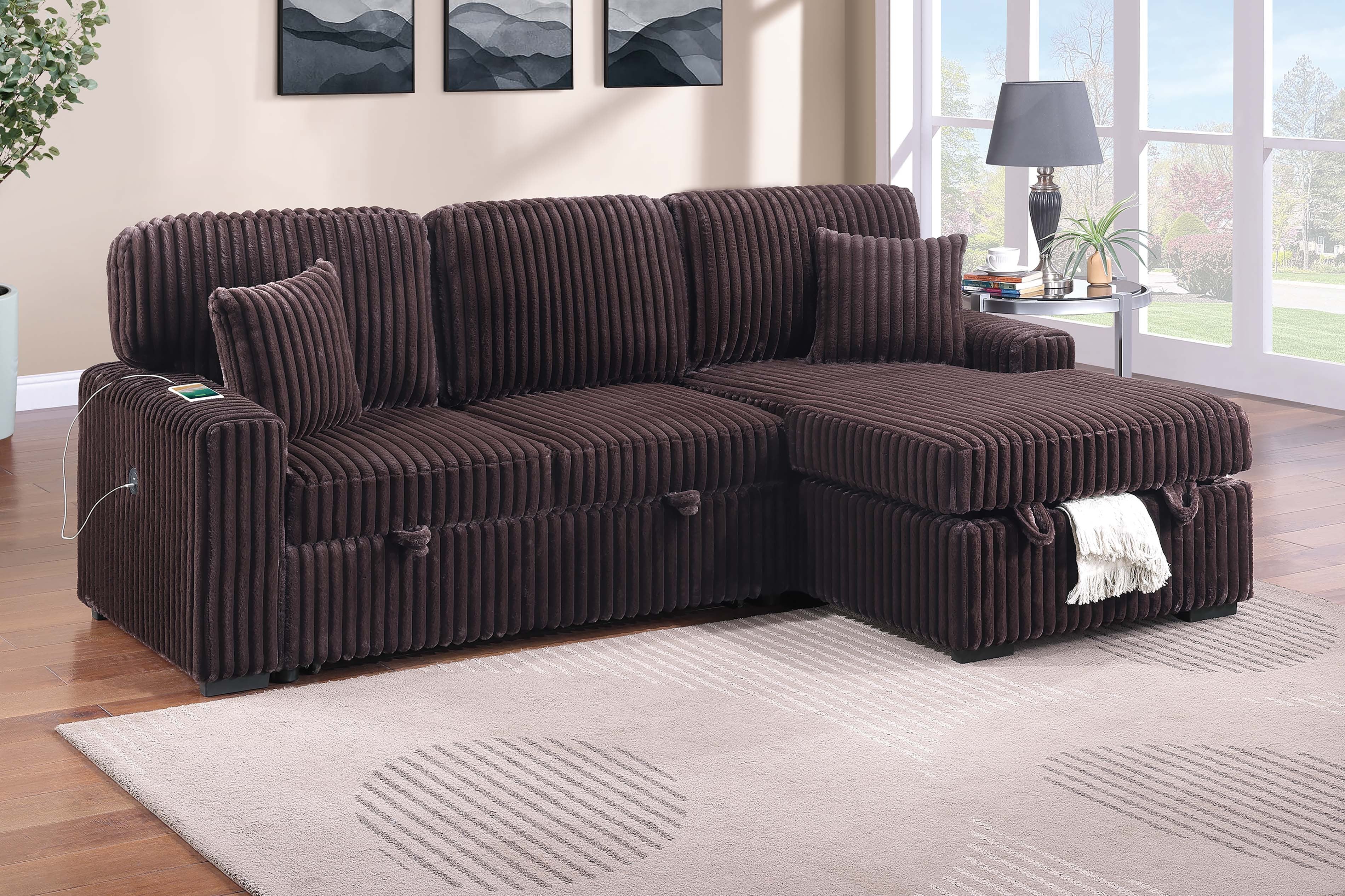 Convertible Sectional - Coffee Fur-Like Jumbo Corduroy