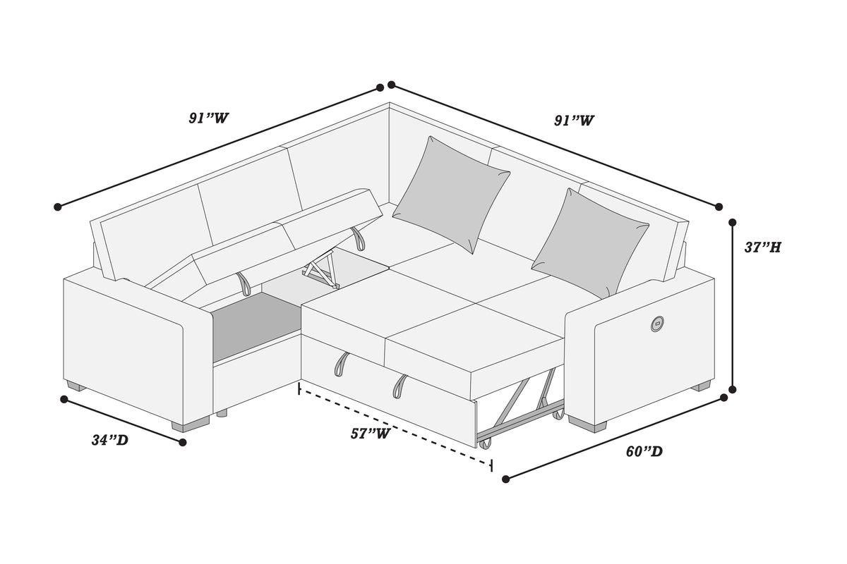 3-Pc Covertible Sectional W/ 2 Accent Pillows - Chocolate Fur-Like Corduroy