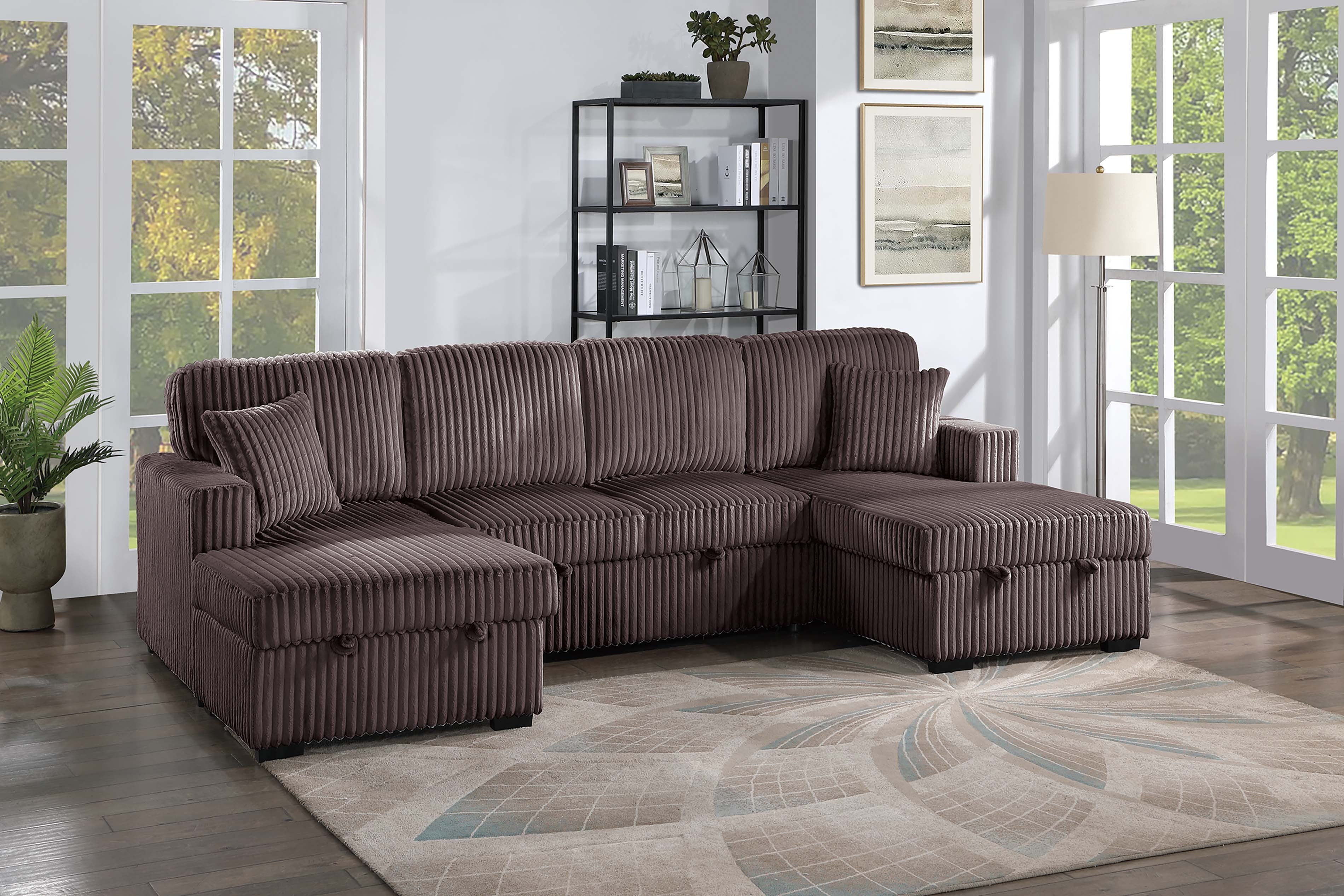 3-Piece Convertible Sectional - Chocolate Fur-Like Corduroy
