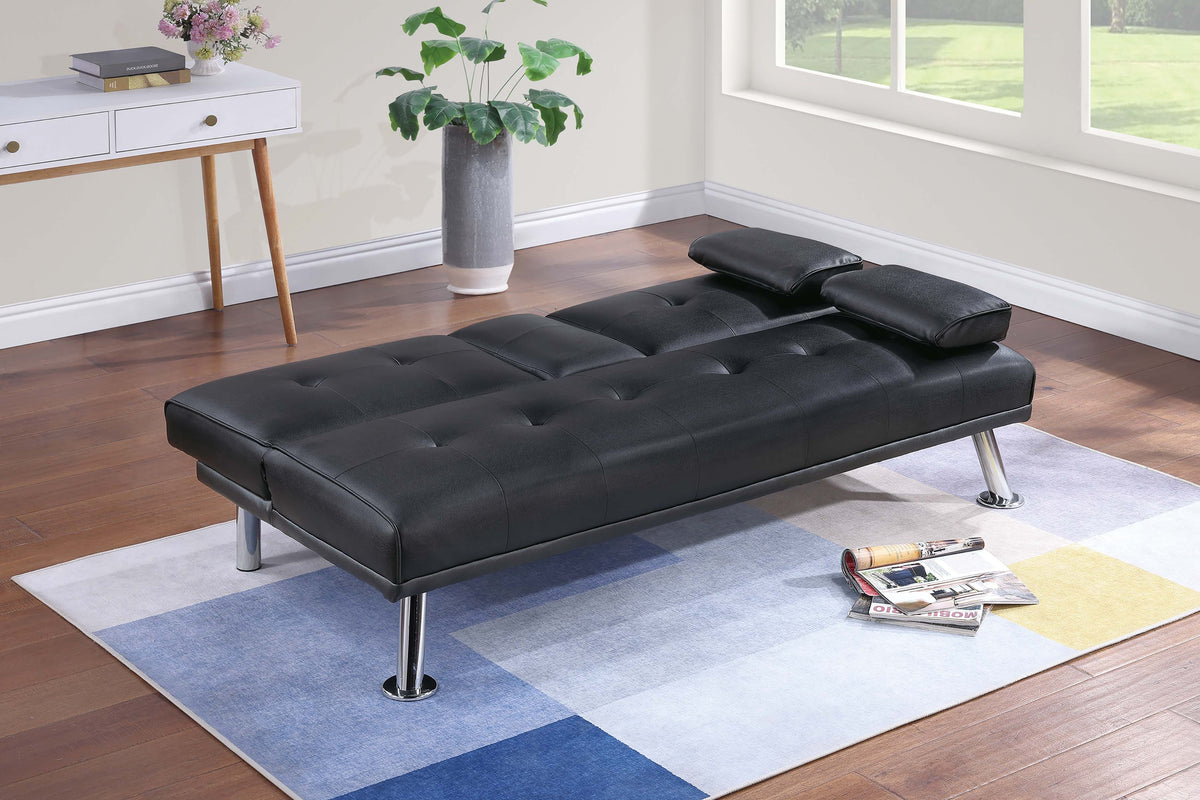 Convertible Sofa W/ Fold-Down Table - Black