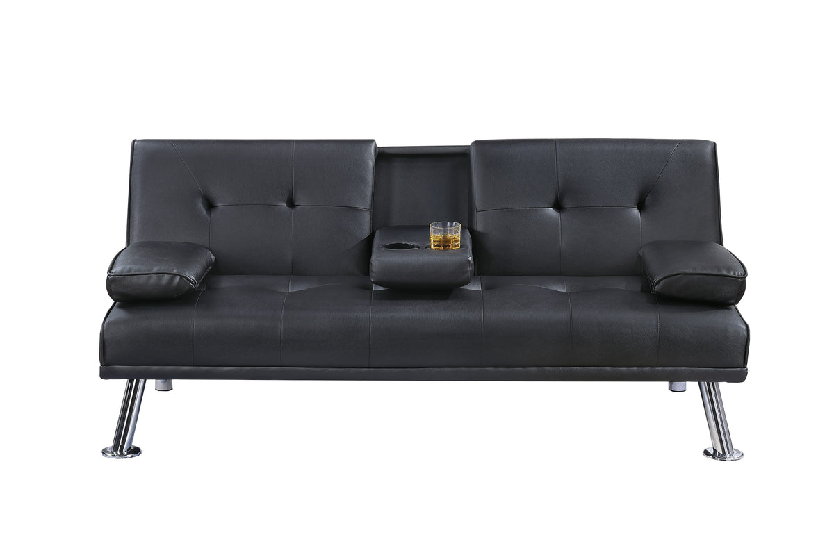 Convertible Sofa W/ Fold-Down Table - Black