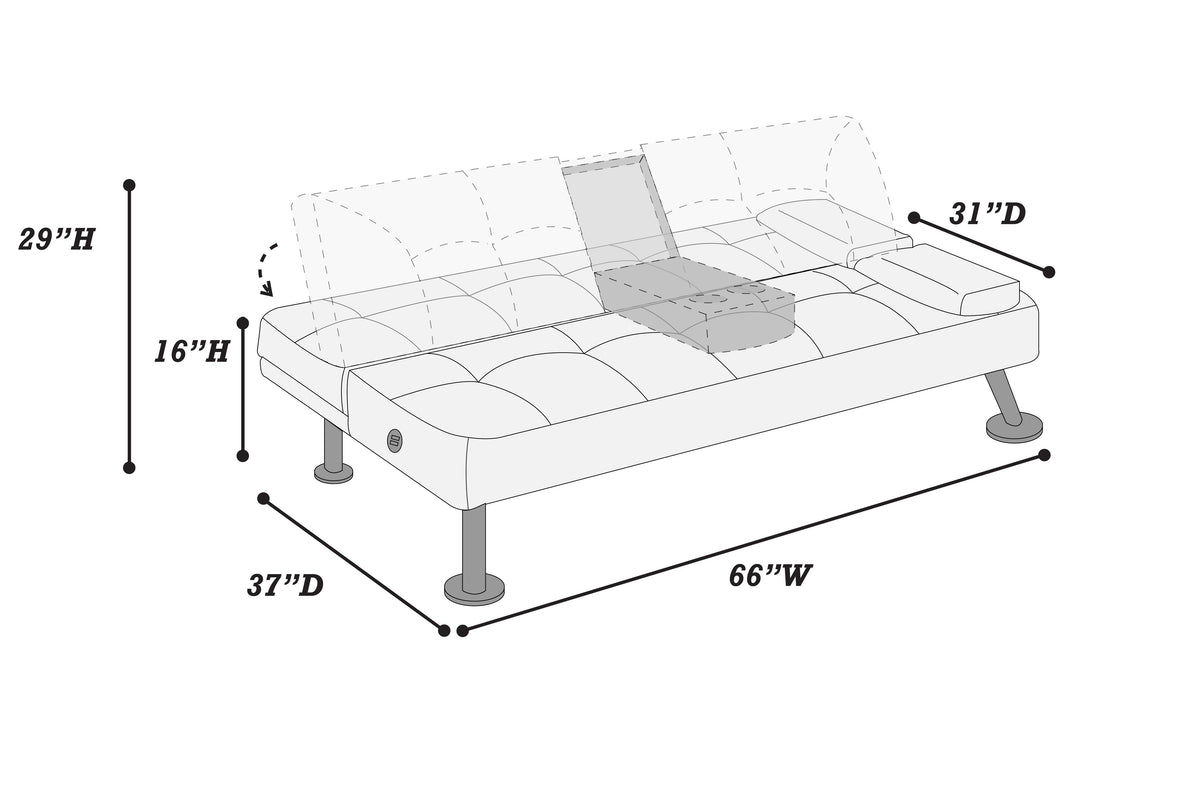 Convertible Sofa W/ Fold-Down Table - Black