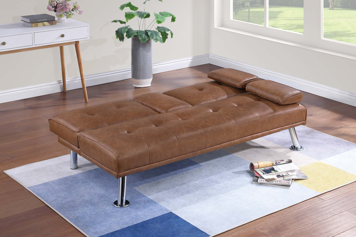 Convertible Sofa W/ Fold-Down Table - Brown