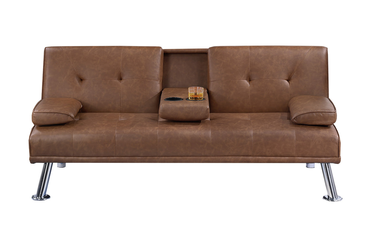 Convertible Sofa W/ Fold-Down Table - Brown