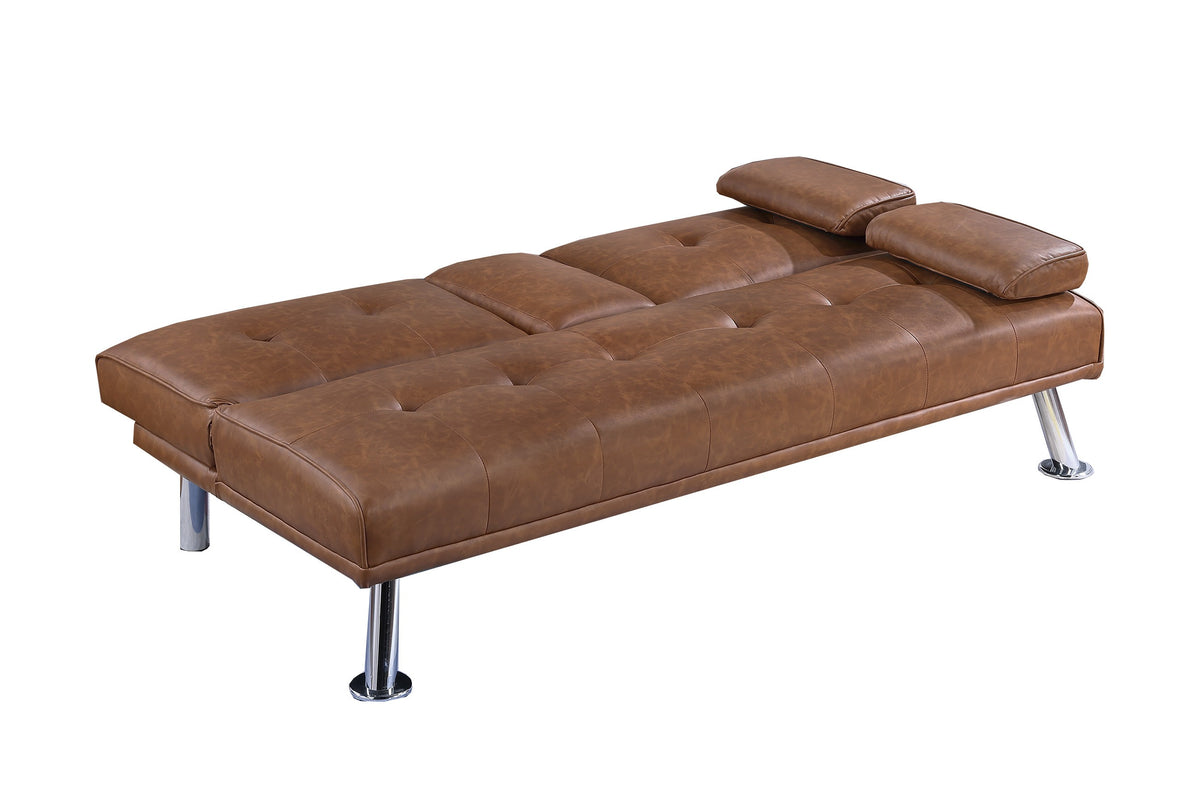 Convertible Sofa W/ Fold-Down Table - Brown