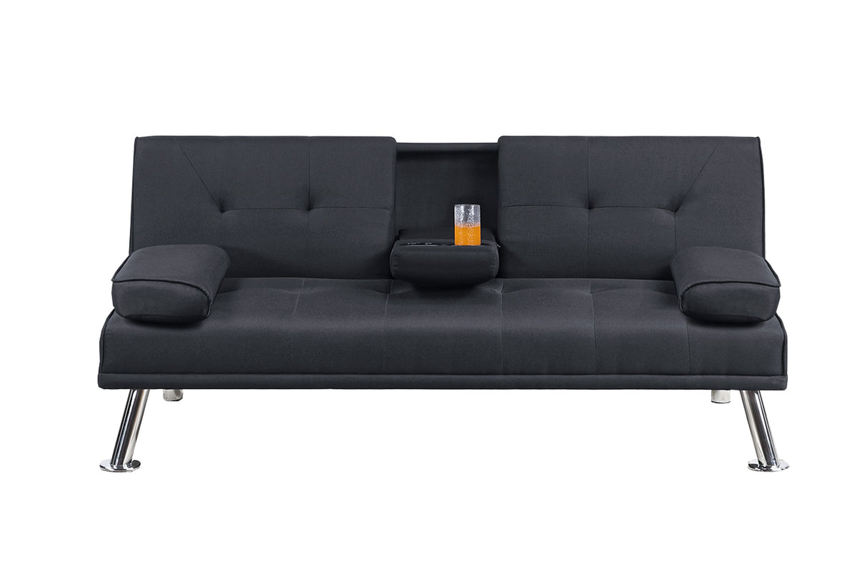 Convertible Sofa W/ Fold-Down Table - Black