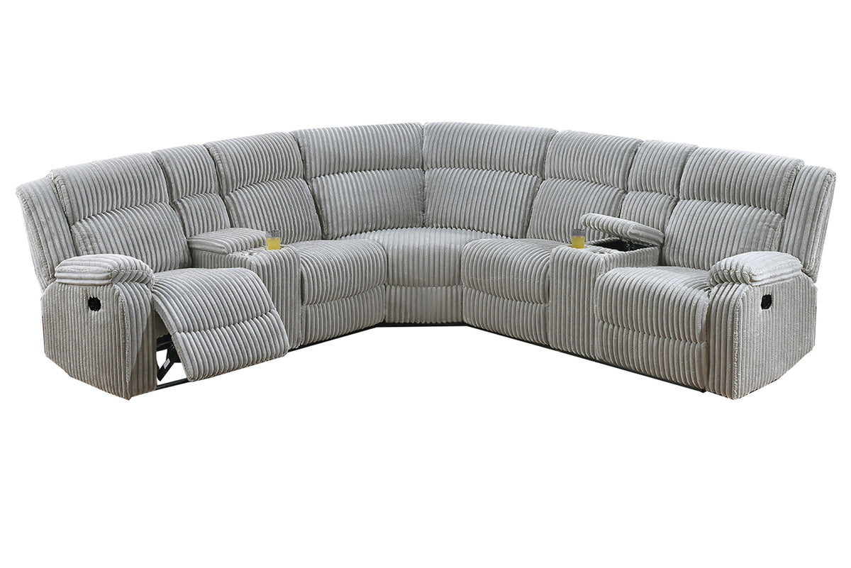Power Motion Sectional-Ash Fur Like Corduroy - Ash